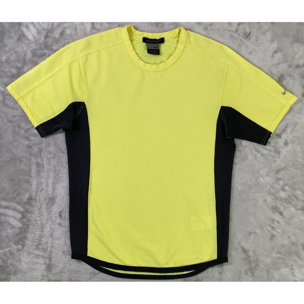 Nike Sphere Performance T-Shirt Women S Neon Yellow Black Colorblock Activewear